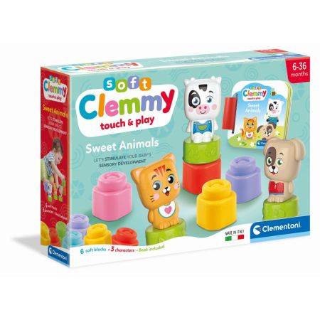 Set de joaca cu animalute 6 cuburi moi si carticica Soft Clemmy, 6 luni+, Clementoni