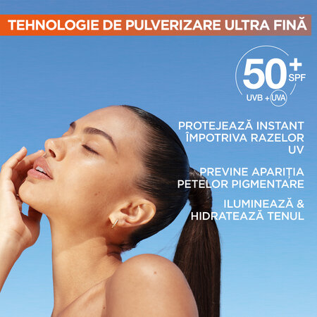 Spray cu aplicare peste machiaj cu efect de iluminare SPF 50+ Vitamin C, 75 ml, Garnier 713417