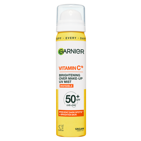 Spray cu aplicare peste machiaj cu efect de iluminare SPF 50+ Vitamin C, 75 ml, Garnier 713414