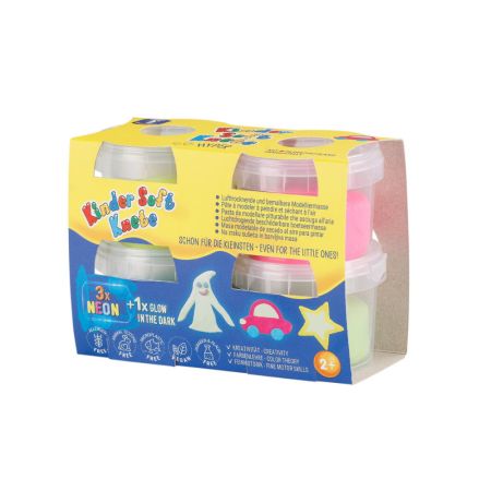Plastilina non-toxica Kinder, 2 ani+, Neon, 4 culori, Feuchtmann