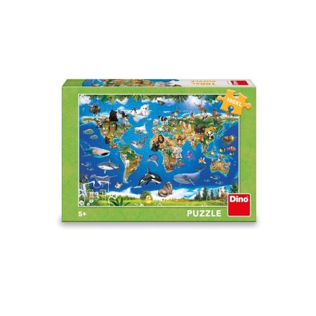 Puzzle XL Harta animalelor, 5 ani+, 100 piese, Dino