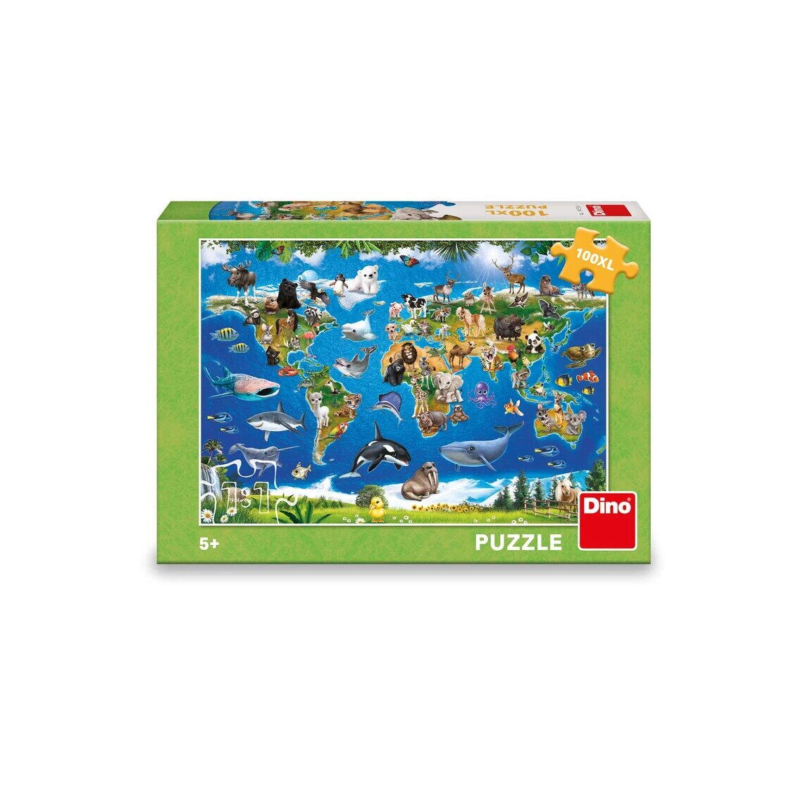 Puzzle XL Harta animalelor, 5 ani+, 100 piese, Dino