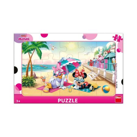 Puzzle cu rama Minnie si Daisy la plaja, 3 ani+, 15 piese, Dino