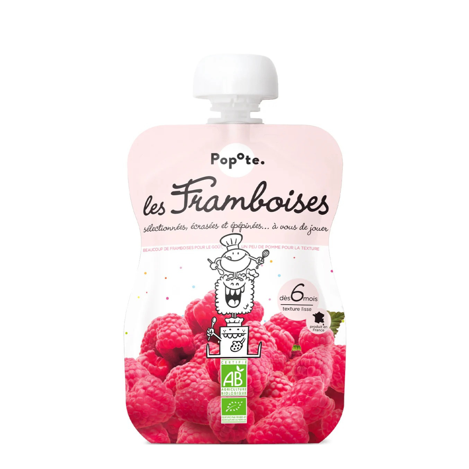 Piure Bio cu 60% zmeura, 6 luni+, 120 g, Popote