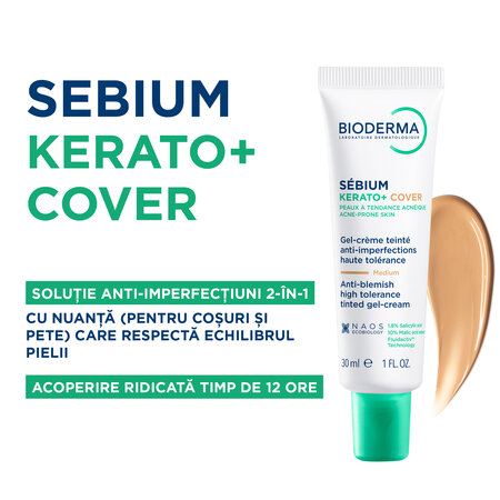 Gel crema nuantator anti-imperfectiuni Sebium Kerato+ Cover, 30 ml, Bioderma 794294