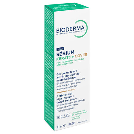 Gel crema nuantator anti-imperfectiuni Sebium Kerato+ Cover, 30 ml, Bioderma 794301