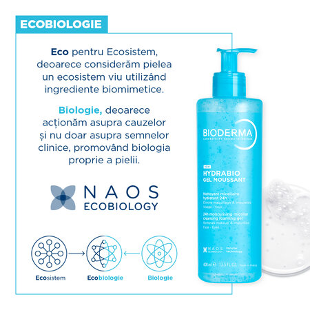 Gel Spumant Micelar 3-în-1 Hydrabio, 400 ml, Bioderma 822504