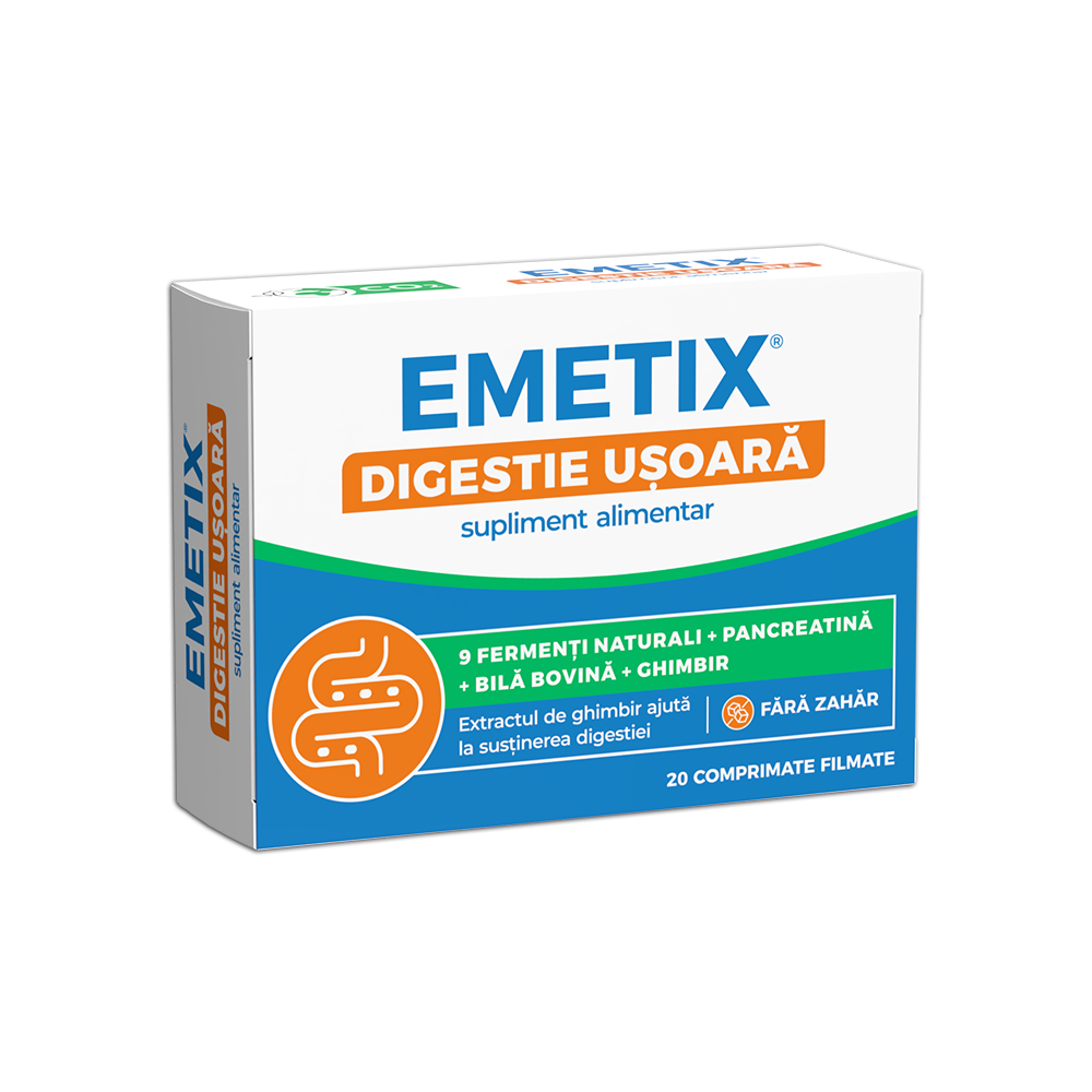 Emetix digestie usoara, 20 comprimate filmate, Fiterman Pharma