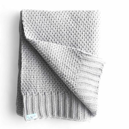 Paturica tricotata moss din bumbac, 80x100 cm, Grigio, Tuxi