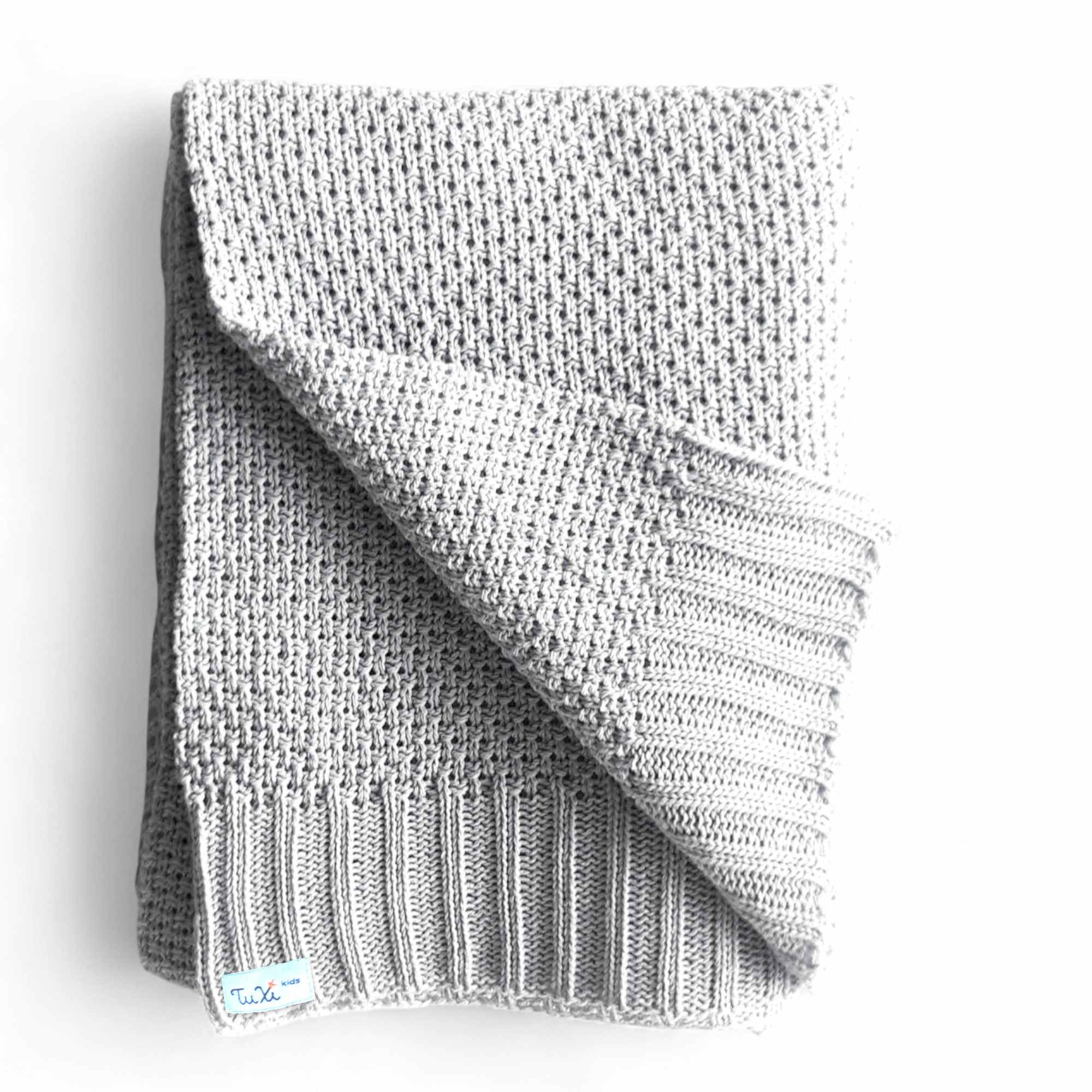 Paturica tricotata moss din bumbac, 80x100 cm, Grigio, Tuxi