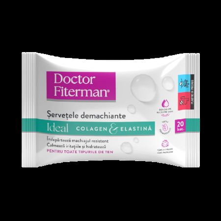 Servetelele umede demachiante Ideal Colagen & Elastina, 20 bucati, Doctor Fiterman