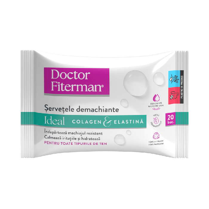 Servetelele umede demachiante Ideal Colagen & Elastina, 20 bucati, Doctor Fiterman