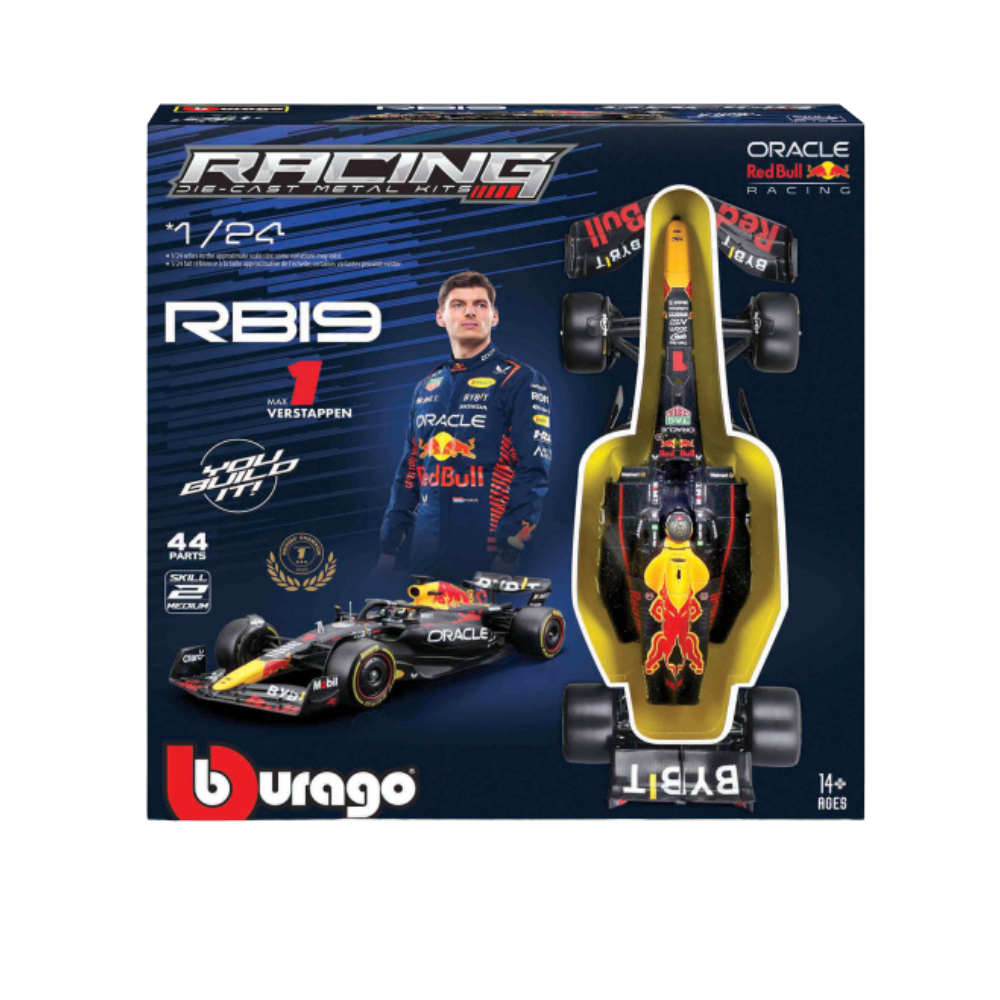 Kit auto de asamblat cu suport Forumla 1 Max Verstappen, 2024, 14 ani+, Bburago