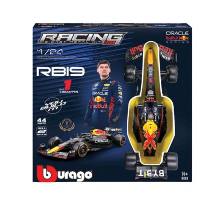 Kit auto de asamblat cu suport Forumla 1 Max Verstappen, 14 ani+, Bburago