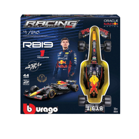 Kit auto de asamblat cu suport Forumla 1 Max Verstappen, 14 ani+, Bburago