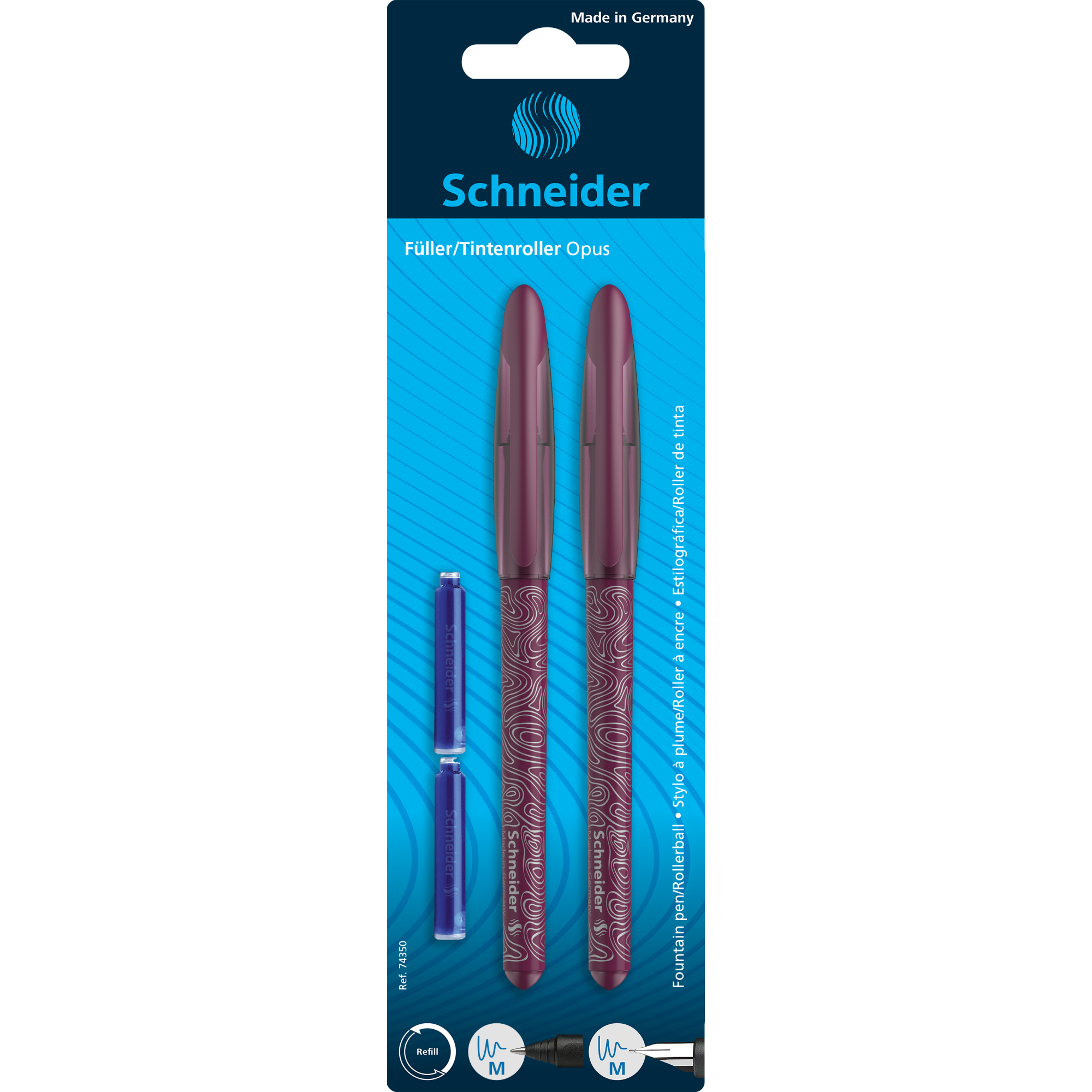 Set Stilou + Roller + 2 rezerve Opus, Bordo, Schneider