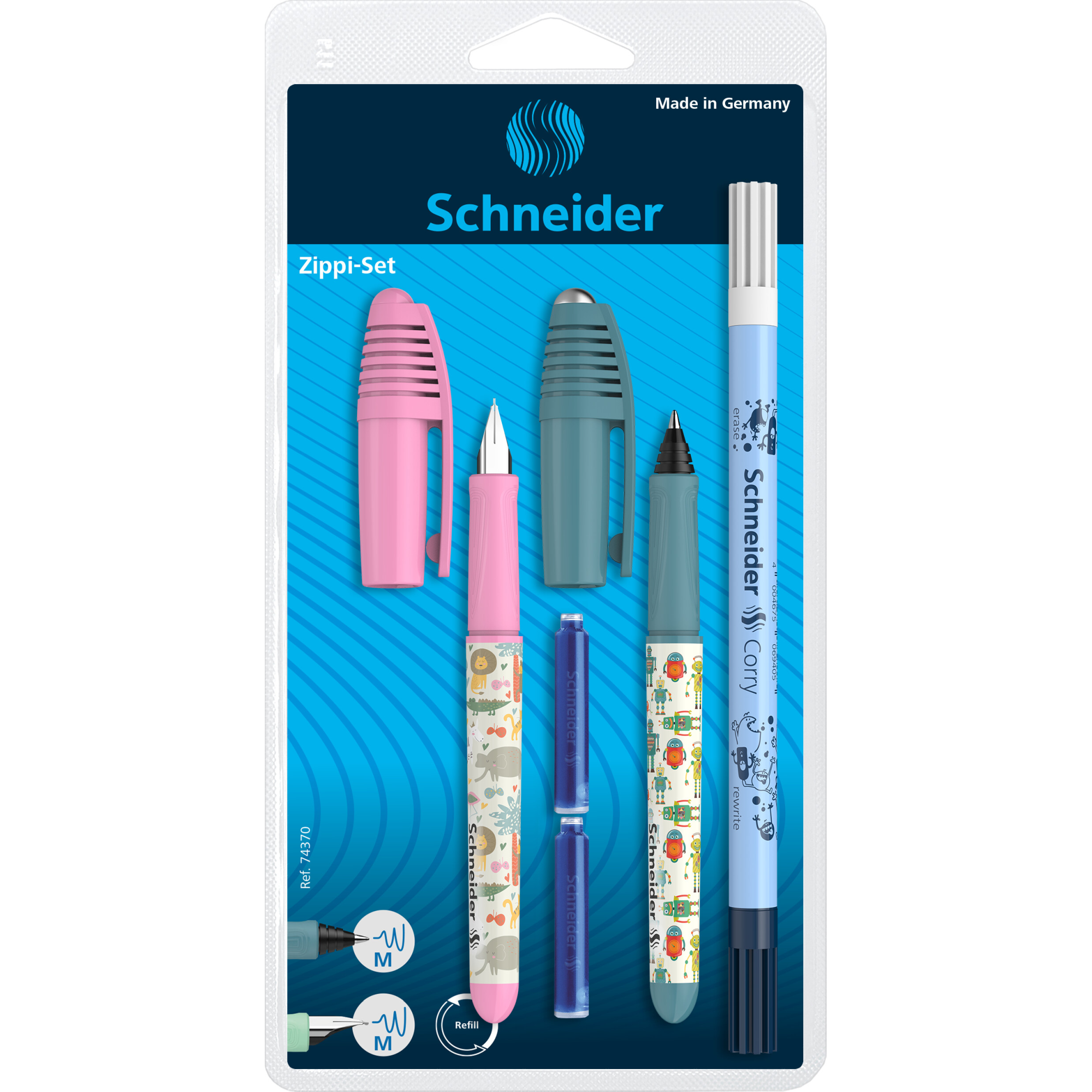 Set Stilou Roz + Roller Zippi + Pic Corry + 2 rezerve, 1 set, Schneider