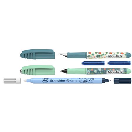 Set Stilou Verde+ Roller Zippi + Pic Corry+ 2 rezerve, 1 set, Schneider 714690
