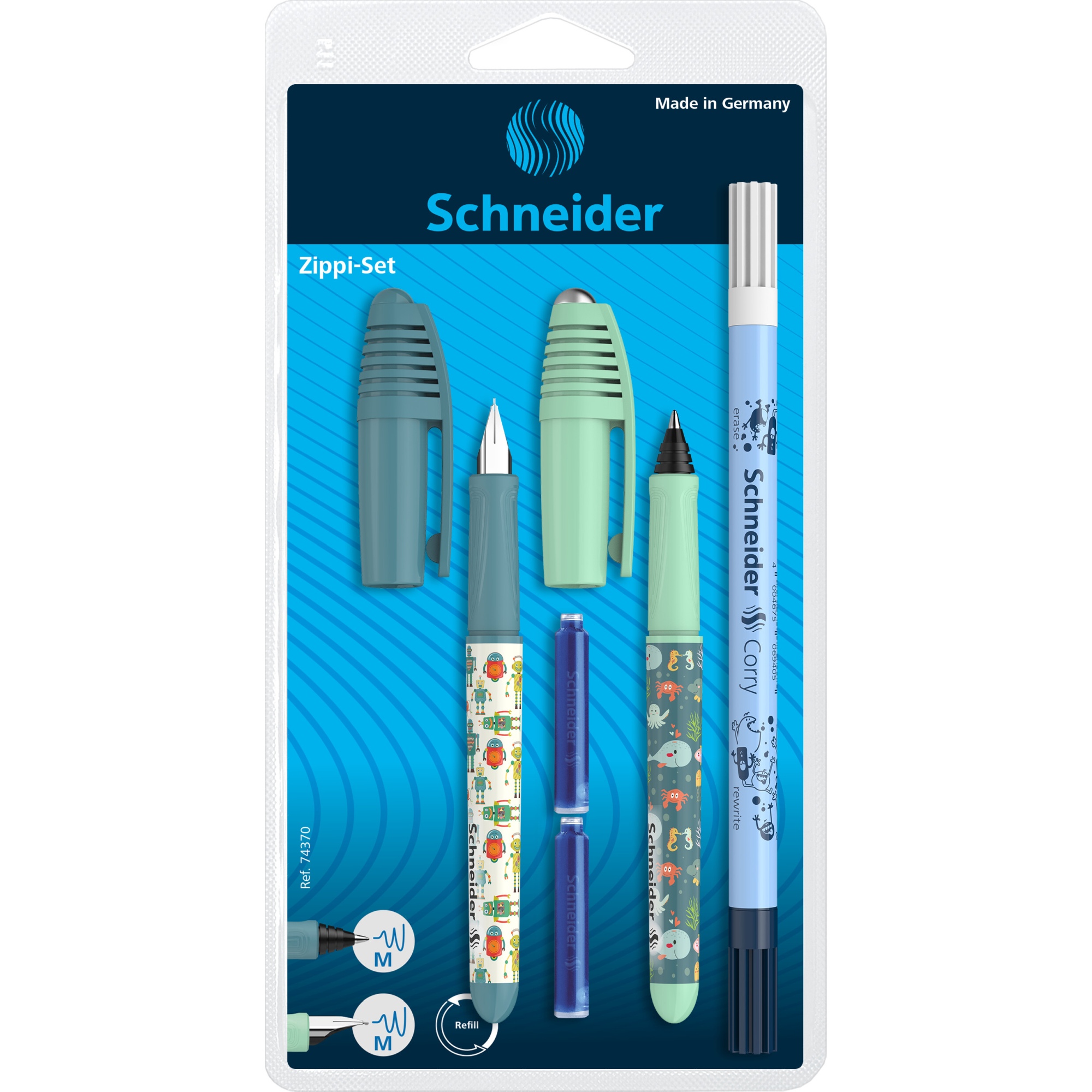 Set Stilou Verde+ Roller Zippi + Pic Corry+ 2 rezerve, 1 set, Schneider