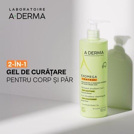 Gel de curatare 2-in-1 piele uscata cu tendinta atopica Exomega Control, 500 ml, A-Derma 804536