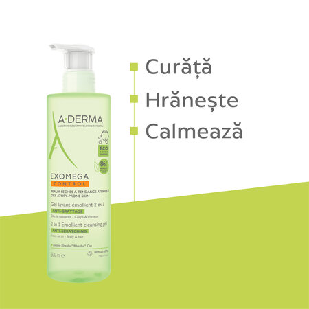 Gel de curatare 2-in-1 piele uscata cu tendinta atopica Exomega Control, 500 ml, A-Derma 606082