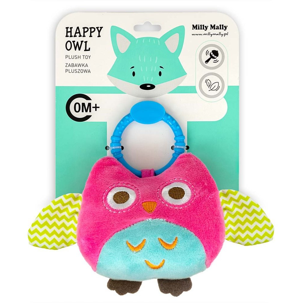 Jucarie de plus Happy Owl Pink, 0 luni+, Milly Mally