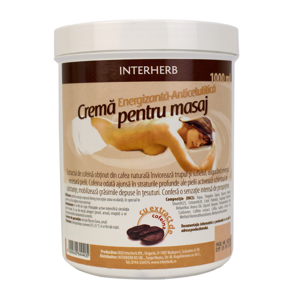 Crema pentru masaj cu Extract de Cofeina, 1000 ml, Interherb
