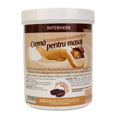 Crema pentru masaj cu Cofeina, 1000 ml, Interherb