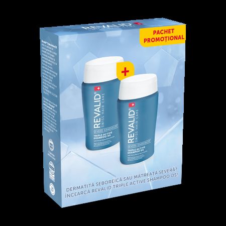 Pachet Sampon pentru matreata severa Triple Active DS, 2x150 ml, Revalid