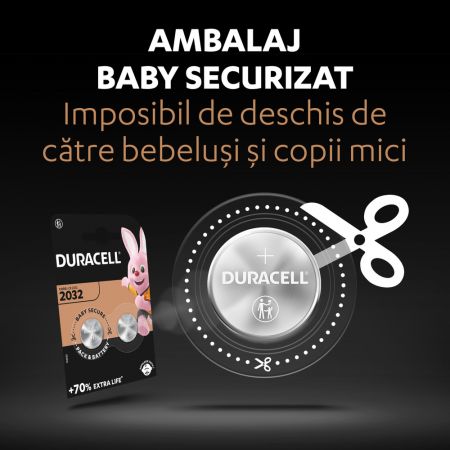 Baterii rotunde cu litiu 3V 2032, 2 bucati, Duracell 588889