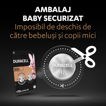 Baterii rotunde cu litiu 3V 2032, 2 bucati, Duracell 588889