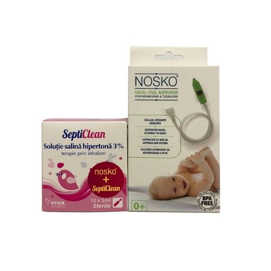 Aspirator nazal Nosko + septiclean solutie salina 3%