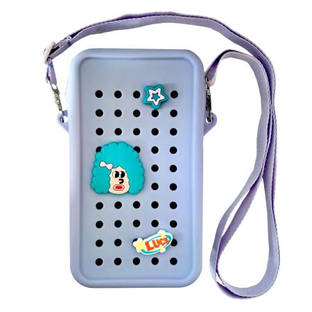 Husa din silicon tip gentuta cu fermoar si charms pentru telefon, Mov Deschiz, Acvila