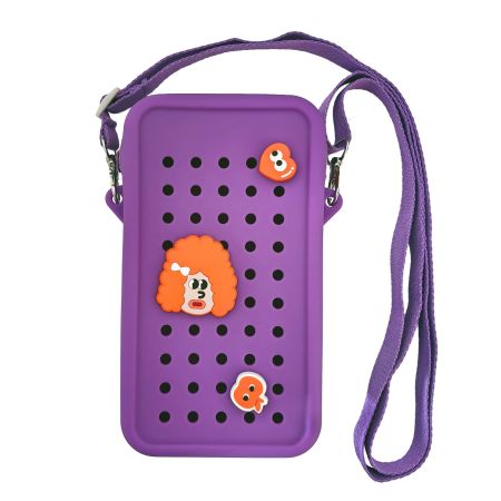 Husa din silicon tip gentuta cu fermoar si charms pentru telefon, Mov, Acvila