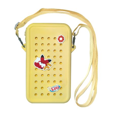 Husa din silicon tip gentuta cu fermoar si charms pentru telefon Crossbody, Galbena, Acvila