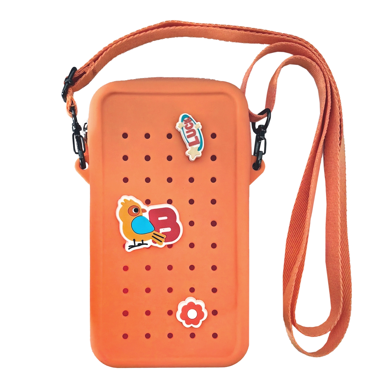 Husa din silicon tip gentuta cu fermoar si charms pentru telefon Crossbody, Portocalie, Acvila