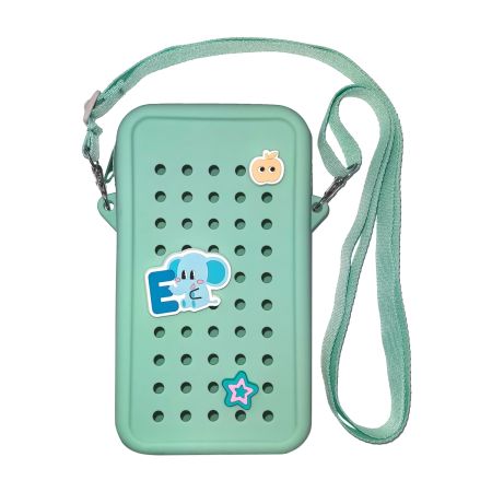 Husa din silicon tip gentuta cu fermoar si charms pentru telefon Crossbody, Verde Deschis, Acvila