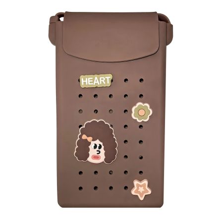 Husa din silicon tip gentuta cu clapa magnetica si charms pentru telefon Crossbody, Maro, Acvila