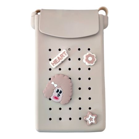 Husa din silicon tip gentuta cu clapa magnetica si charms pentru telefon Crossbody, Crem, Acvila