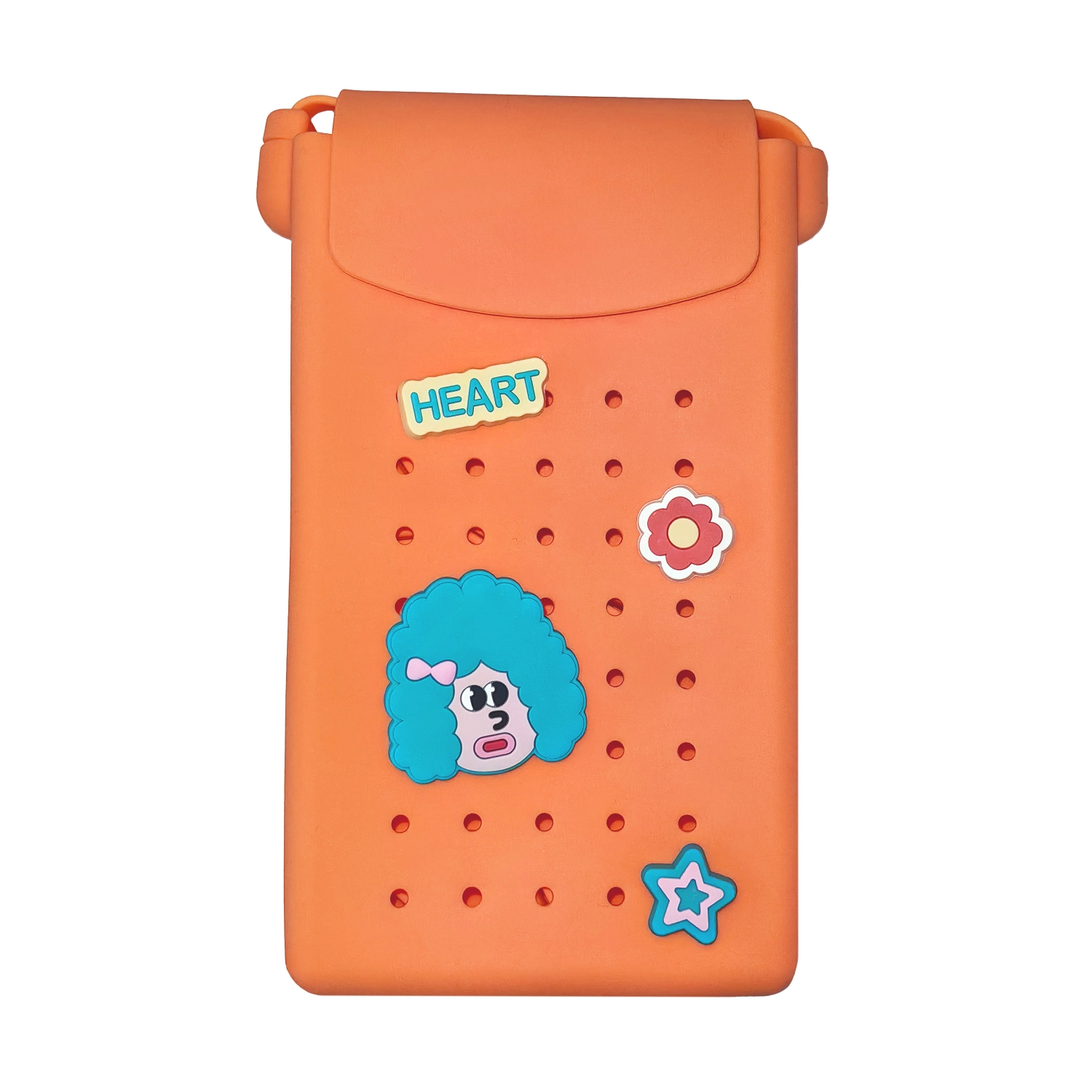 Husa din silicon tip gentuta cu clapa magnetica si charms pentru telefon Crossbody, Portocalie, Acvila