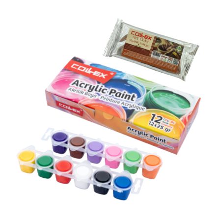 Set lut Alb pentru modelaj 250 g + Vopsea acrilica 12 culori, Collex