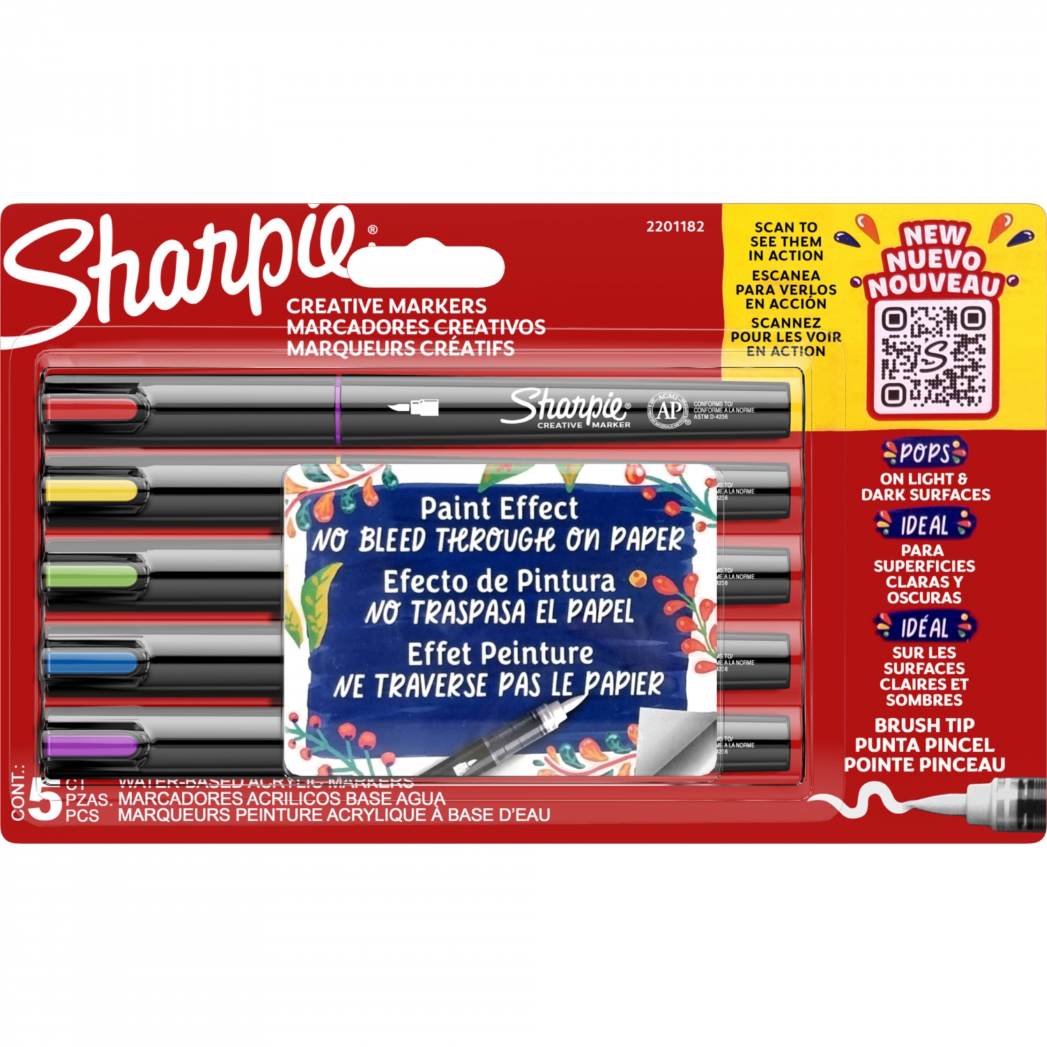 Set 5 markere acrilice varf pensula, Sharpie