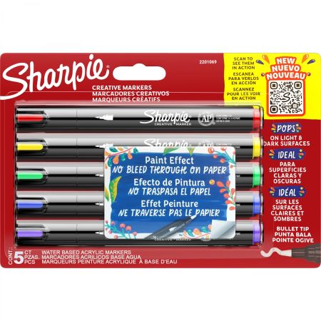 Set 5 markere acrilice varf rotund, Sharpie