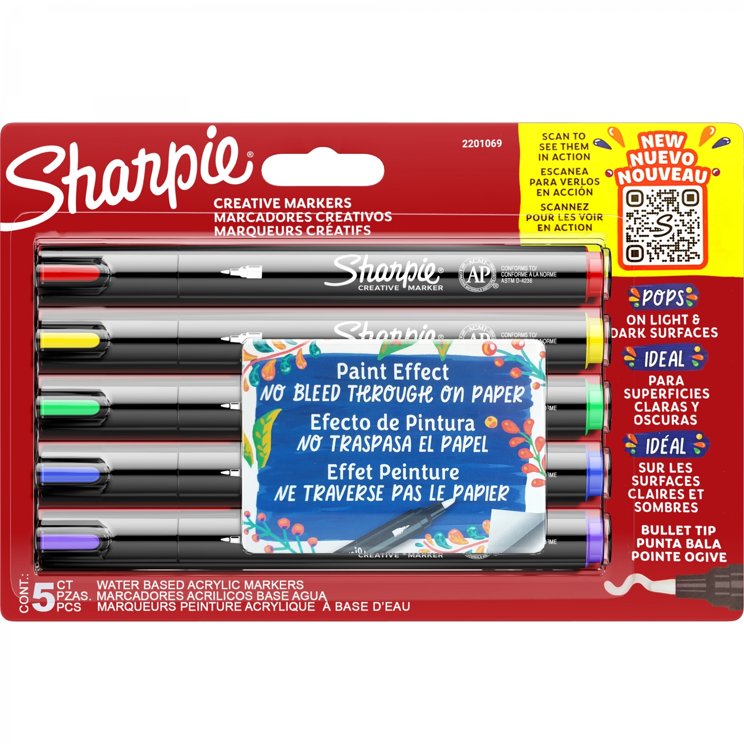 Set 5 markere acrilice varf rotund, Sharpie