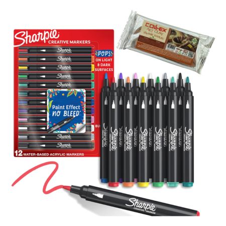 Set 12 markere acrilice Sharpie cu varf bullet + lut modelaj Alb 250 gr Collex