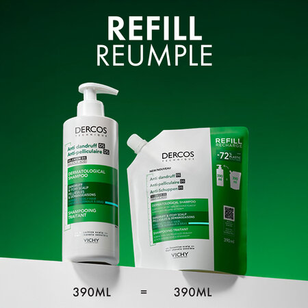 Rezerva eco sampon antimatreata pentru par normal-gras Dercos, 390 ml, Vichy 716447