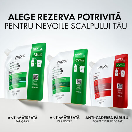 Rezerva eco sampon antimatreata pentru par normal-gras Dercos, 390 ml, Vichy 716450