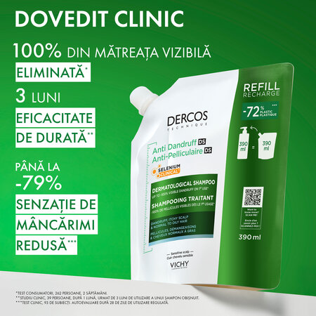 Rezerva sampon antimatreata pentru par normal-gras Dercos, 390 ml, Vichy 820135