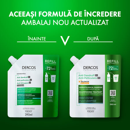 Rezerva sampon antimatreata pentru par normal-gras Dercos, 390 ml, Vichy 820145