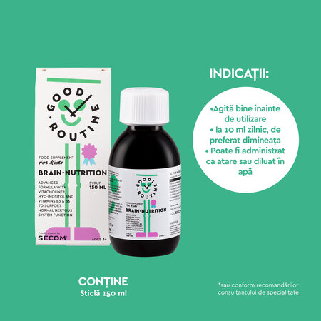 Sirop pentru copii Brain-Nutrition, Capsuni, 3 ani+, 150 ml, Good Routine 763367